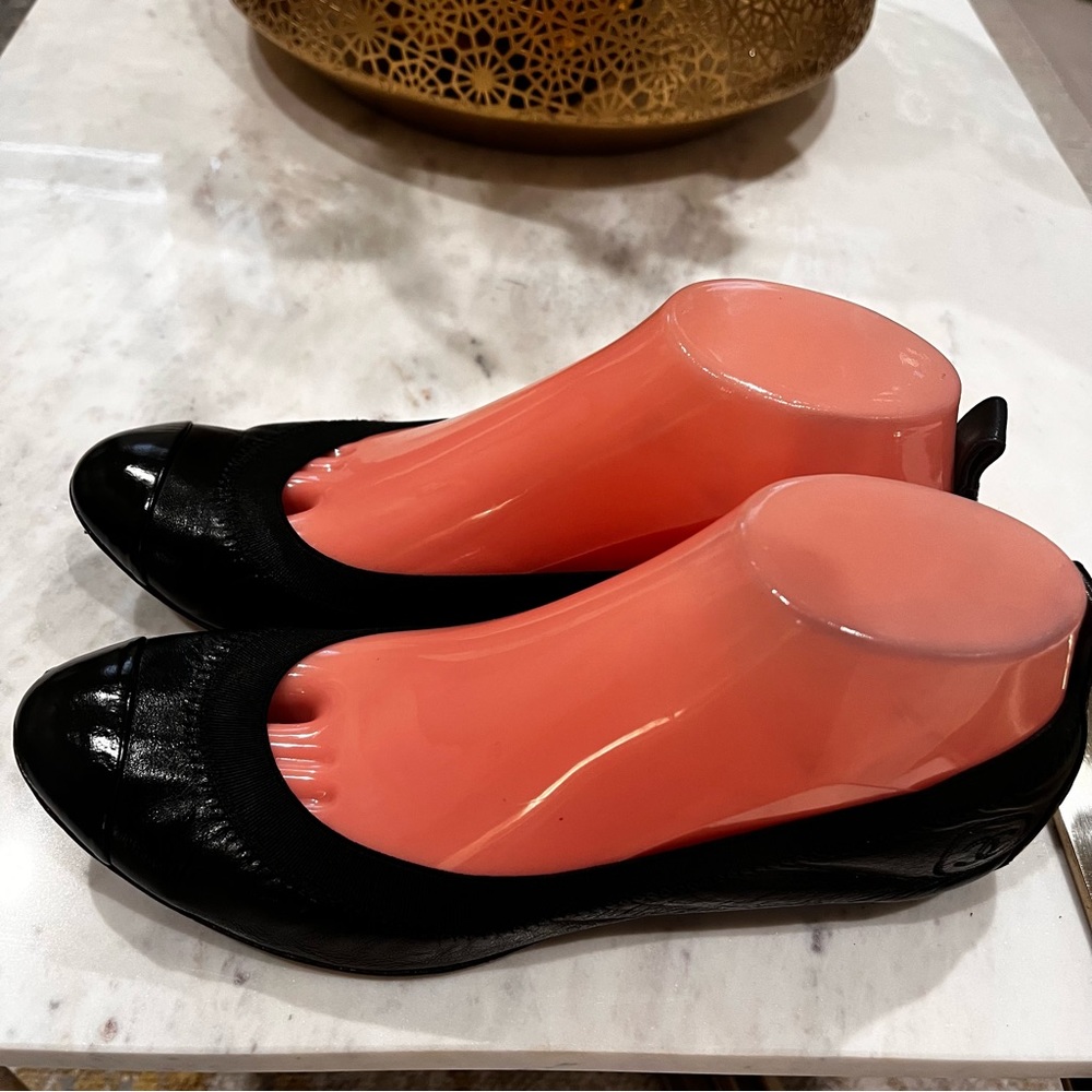 Chanel Women Black Ballerina Flats Soft Leather Size 38 US 8